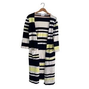 Hayley Menzies Cardigan Striped Fringe Open Front 100% Cashmere Striped Sz S